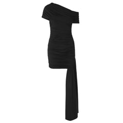 Ruched one shoulder irregular solid mini dress | Festival Outfits Women
