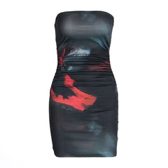 Ruched print contrast backless tube mini dress | Festival Outfits Women