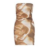 Ruched print contrast backless tube mini dress | Festival Outfits Women