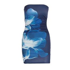 Ruched print contrast backless tube mini dress | Festival Outfits Women