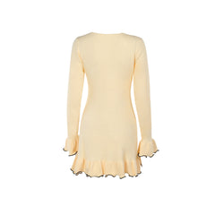 Long flared sleeve ruffle round neck mini dress | Festival Outfits Women