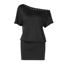 Short sleeve irregular button applique mini dress | Festival Outfits Women