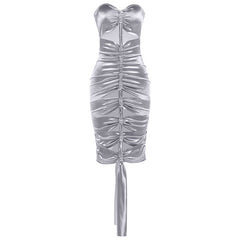 Hollow out ruched metallic tube mini dress | Festival Outfits Women