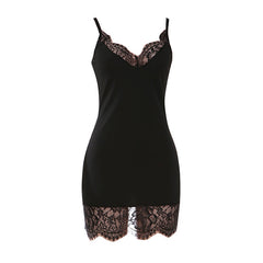 Lace hem v neck ribbed backless cami mini dress | Festival Outfits Women
