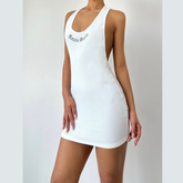 U neck hollow out letter pattern cut out mini dress | Festival Outfits Women