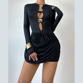 Long sleeve ruched hollow out cut out mini dress | Festival Outfits Women