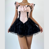 Bowknot lace hem ruffle mini dress | Festival Outfits Women