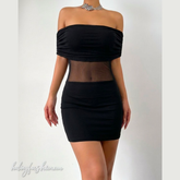 Off shoulder mesh backless solid mini dress | Festival Outfits Women