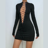Long sleeve lace up mini dress | Festival Outfits Women