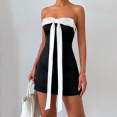 Bowknot zip-up backless tube mini dress | Festival Outfits Women