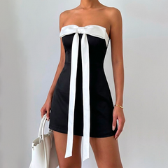 Bowknot zip-up backless tube mini dress | Festival Outfits Women