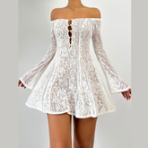 Off shoulder button hollow out cut out mini dress | Festival Outfits Women