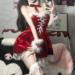 Fluffy lace up velvet backless tube mini dress | Festival Outfits Women