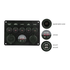 campervan switch panel with 5 switches usb a charging and voltmeter