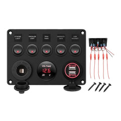 rv 5 way control panel with 12v accessory socket and dual usb a