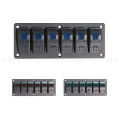6 way rocker switch panel with dual led illumination for campervan electrical control