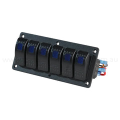 illuminated 6 way rocker switch panel ideal for caravan 12v accessory switching