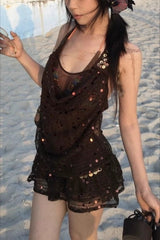 Sequin Halter Fake Two-Piece Mini Dress
