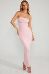 Embellished Bandeau Cowl Neck Maxi Dress in Blush