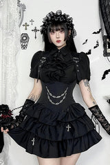 Dark Gothic Chain High Waist Sleeveless Cake Mini Dress