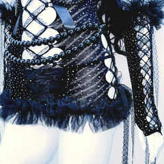 Hollow out beaded bowknot gloves ruffle mini dress | Festival Outfits Women