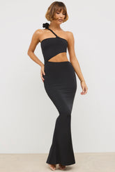 Jersey Asymmetric Cut Out Maxi Dress in Black