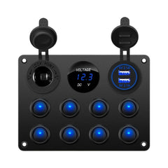 8 way rocker switch panel for 12v electrical systems with usb charging