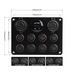 campervan switch panel with 8 rocker switches dual usb and 12v socket