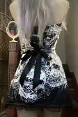 Punk Skull Print Patchwork Mini Dress