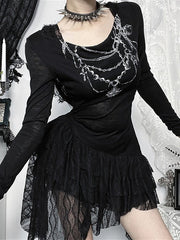 Cross Lace Print Hooded Mini Dress