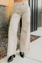 Lars Tummy Control Wide Leg Glittery Risen Jeans (Taupe)