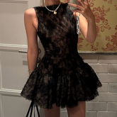 Lace backless bowknot ruffle mini dress | Festival Outfits Women