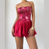 Halter flower print self tie ruched mini dress | Festival Outfits Women