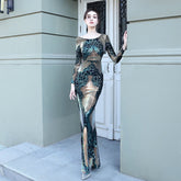Alexis Stylish stitching floor mopping long sequin dress