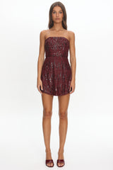 Entered The Chat Strapless Mini Dress Sequin Wine