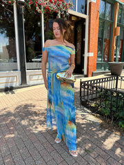 Beth Blue Mesh Drape Twist Maxi Dress