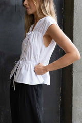 GATHERED TOP WITH FRONT TIES