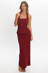 Fire Of Stars Peplum Halterneck Maxi Dress Cherry