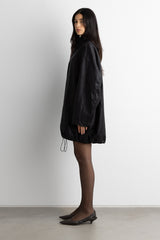 OVERSIZED FUNNEL NECK VEGAN LEATHER JACKET