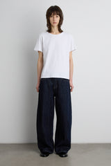 HIGH RISE BARREL LEG JEAN WITH FRONT SEAM DETAIL
