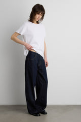 HIGH RISE BARREL LEG JEAN WITH FRONT SEAM DETAIL