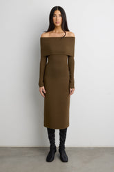 OFF THE SHOULDER LONG SLEEVE MIDI DRESS