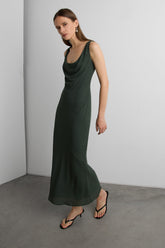COWLNECK CHIFFON MIDI DRESS