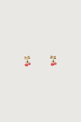 CHERRY PENDANT BOW STUD EARRINGS