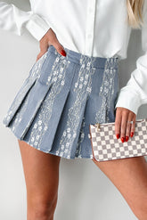 Flirty Concepts Pleated Lace Mini Skort (Blue Denim)