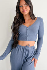 All Your Love Button Detail Long Sleeve Top (Dusty Navy)