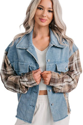 Daily Mode Plaid Denim Mix Jacket (Taupe Blend)