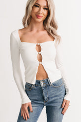 Cause A Scene Long Sleeve Open Front Top (Ivory)