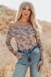Daisy Fresh Off The Shoulder Floral Bodysuit (Cream)
