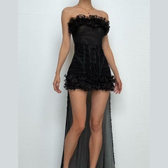 Ruffle mesh corset lace up mini dress | Festival Outfits Women